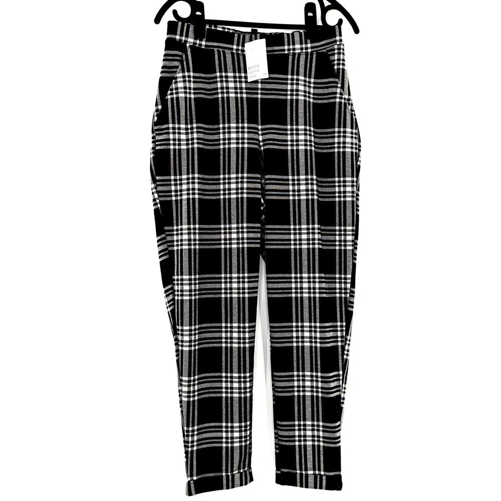 H&M Plaid Pants Trousers Black & White Size Small - Picture 1 of 9